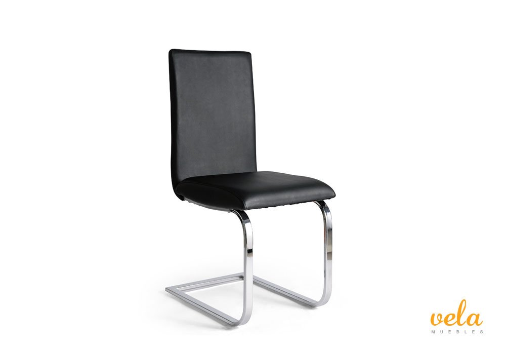 Conjunto de mesas de comedor negra extensible y sillas polipiel