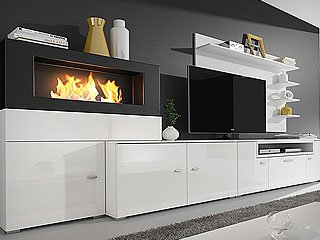 Mueble salon moderno con chimenea