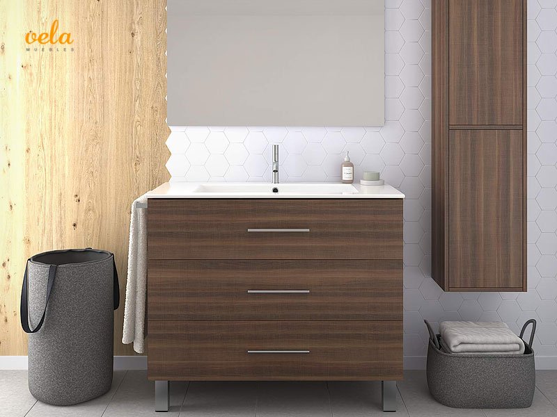 Muebles de baño con lavabo y espejo