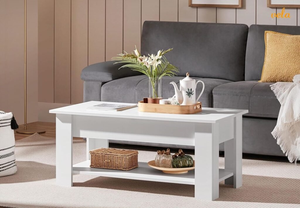 mesa de centro blanca elevable