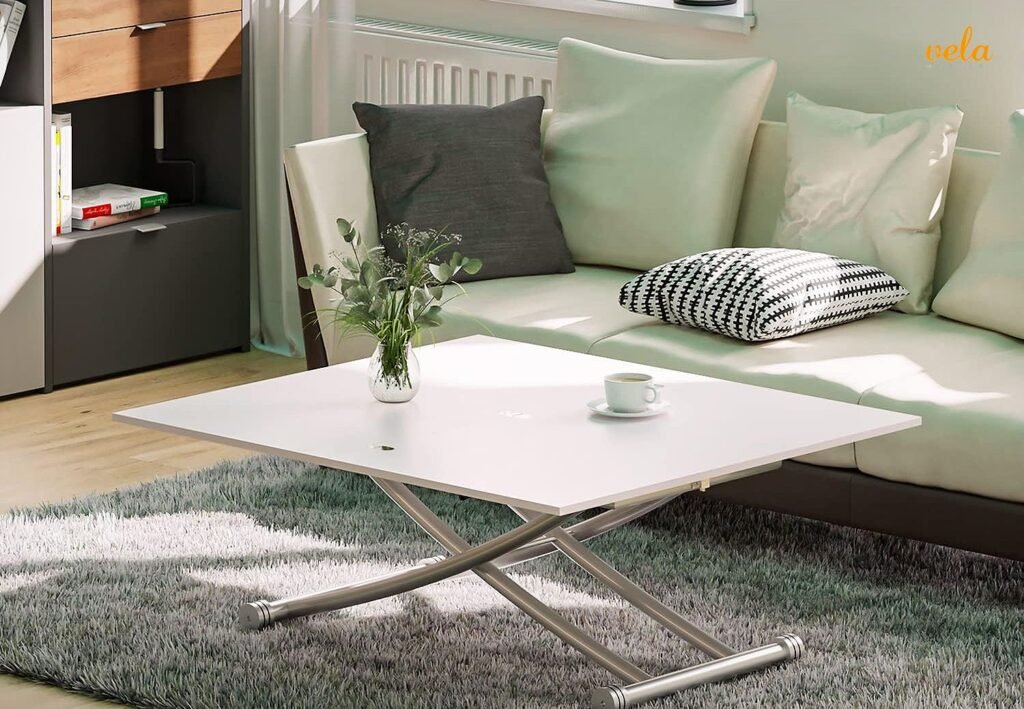 mesa de centro elevable y extensible blanca
