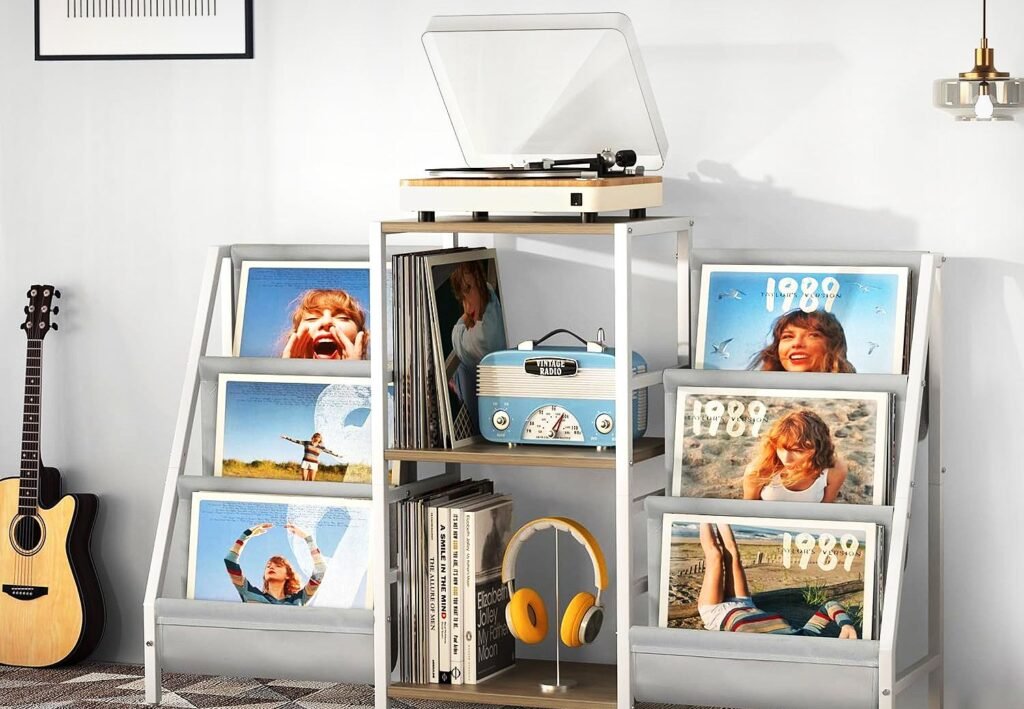 mueble tocadiscos blanco