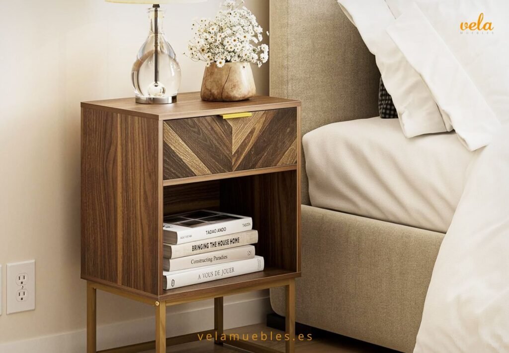 mesita de noche color nogal