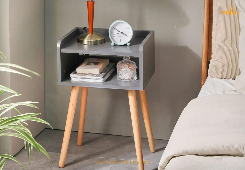mesita de noche gris