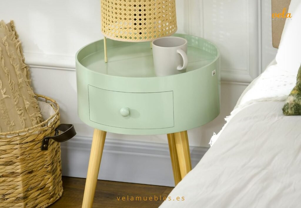 mesita de noche verde menta