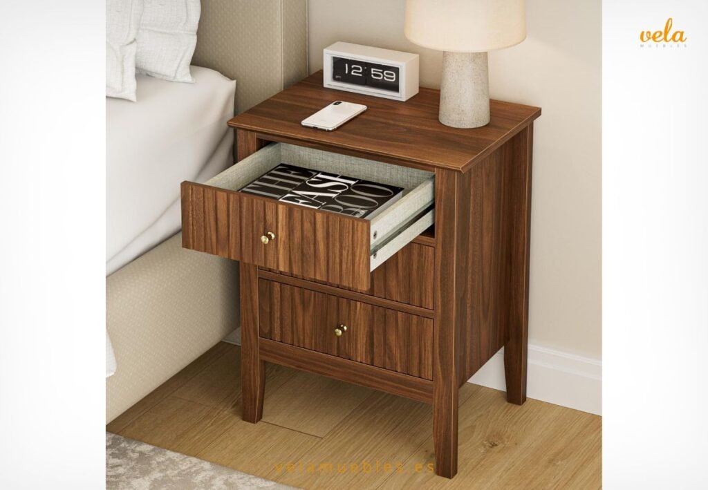 mesita noche color nogal