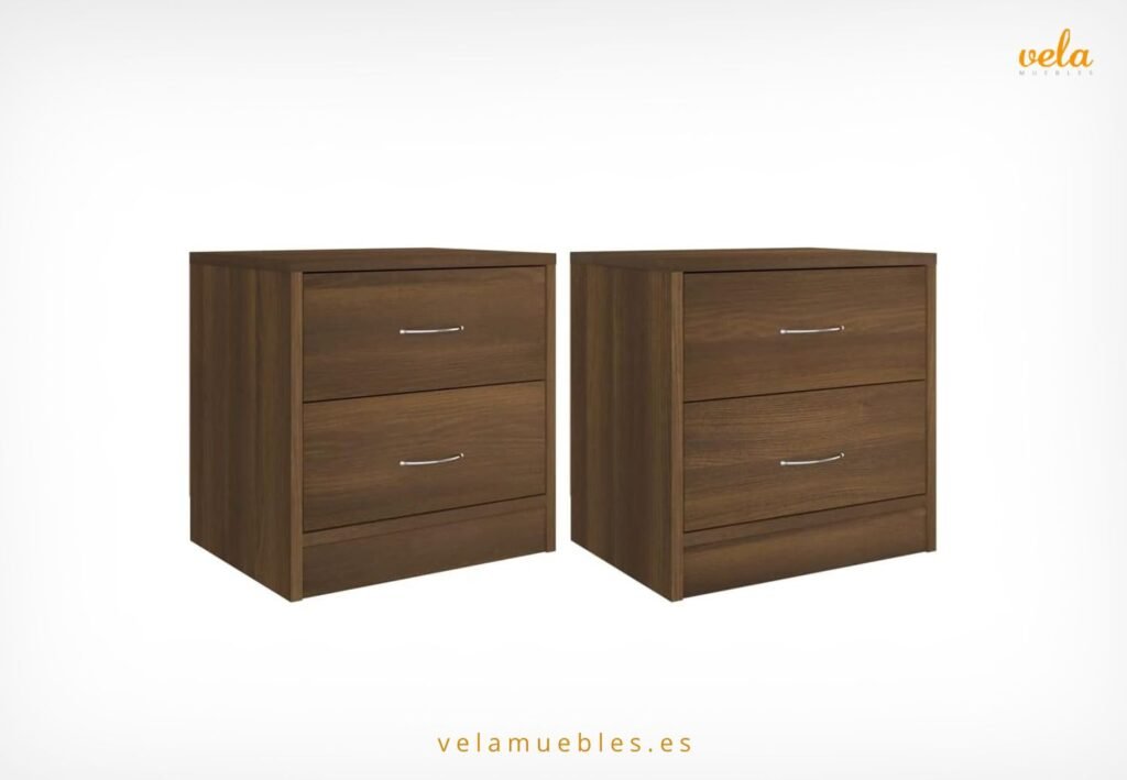 mesitas de noche marrón chocolate con 2 cajones