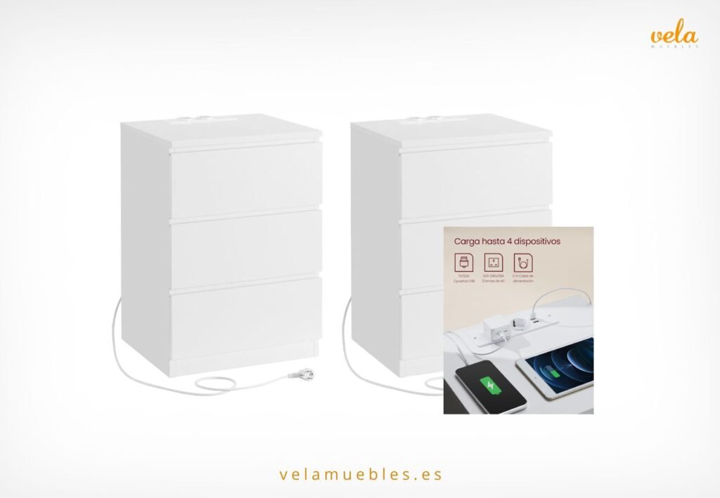 pack mesitas de noche con enchufes y usb carga