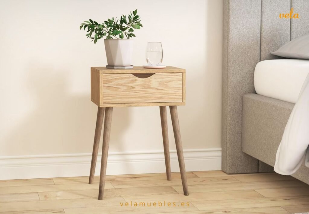 mesita de noche madera natural
